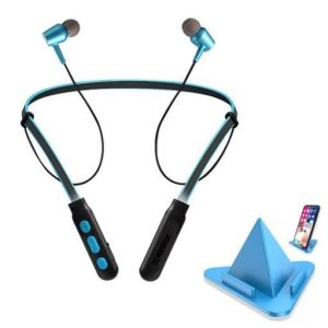 BLAXSTOC D004 Magnetic Wireless Bluetooth Neckband Built-in Mic Noise Cancellation Headphone for All Android Smartphone & iOS & Mobile Holder Stand
