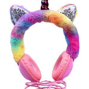 Toyshine Musical Unicorn Wired Headphones | 3.5mm Aux Audio Jack, Soft and Cozy Plush Over- Toy Gift Present for Girls Boys Teens