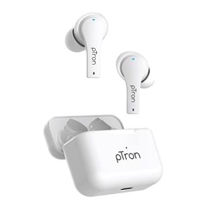 pTron Bassbuds Tango ENC (Environmental Noise Cancellation), Dedicated Movie Mode, 40Hrs Total Playtime, Bluetooth 5.1 Wireless Headphones, Deep Bass, Touch Control TWS & Type-C Fast Charging (White)
