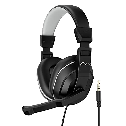 pTron Studio Lite Stereo Sound Wired Headphones Ergonomic Over Ear Headset with Mic Adjustable Mic Integrated Volume Control 3.5mm Aux Jack 1.3 Meter Tangle Free Cord Black Grey 99Easyshop