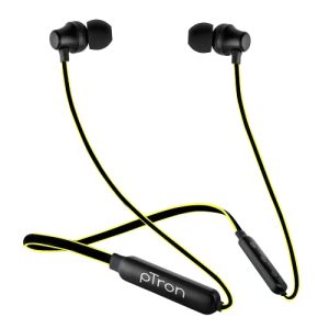 pTron Tangent Lite Bluetooth 5.0 Wireless Headphones with Hi-Fi Stereo Sound, 8Hrs Playtime, Lightweight Ergonomic Neckband, Sweat-Resistant Magnetic Earbuds, Voice Assistant & Mic - (Black & Yellow)