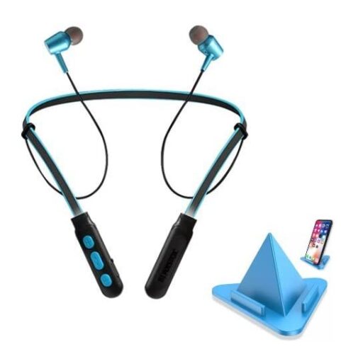 BLAXSTOC D004 Magnetic Wireless Bluetooth Neckband Built-in Mic Noise Cancellation Headphone for All Android Smartphone & iOS & Mobile Holder Stand