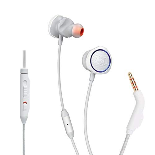 JBL Quantum 50, Wired in-Ear Gaming Headphone with Twist Lock Technology, Inline Voice Focus Microphone and Master Volume Slider (White)