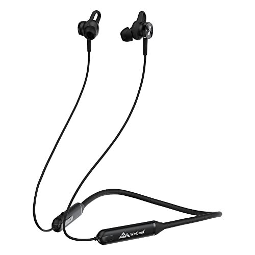 Wecool N1 High Bass Bluetooth Earphones, in Ear Sports Fit Earphones with 9 Hours Battery, Fast Charge, IPX5, Bluetooth V5.1 and Voice Assistant, Flexible Neckband, Type C Charging – Black